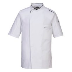   Tunică bucătar Slim Fit cu ventilație excelentă Portwest C735 Surrey Chefs S/S Alb